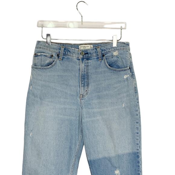 Abercrombie and Fitch 12 The Mom High Rise Jeans raw hem Distressed Patch Knee - Picture 4 of 9